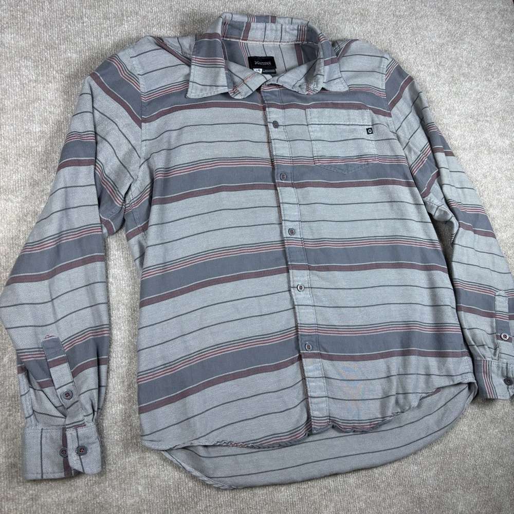 Marmot For Life Button Up Shirt Mens Large Gray Striped Long Sleeve Cotton Blend - Picture 9 of 12